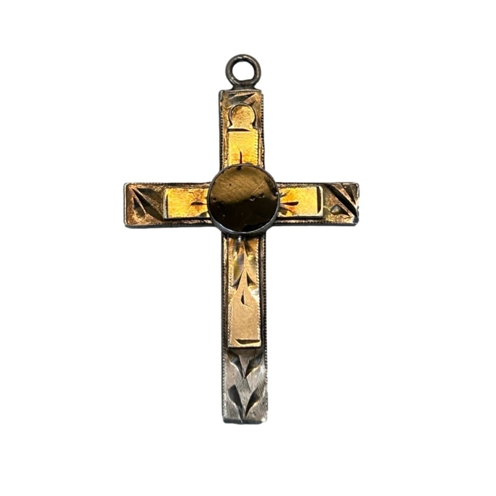 Vintage Sterling Gold Cross Onyx Centre Stone Pendant  Only